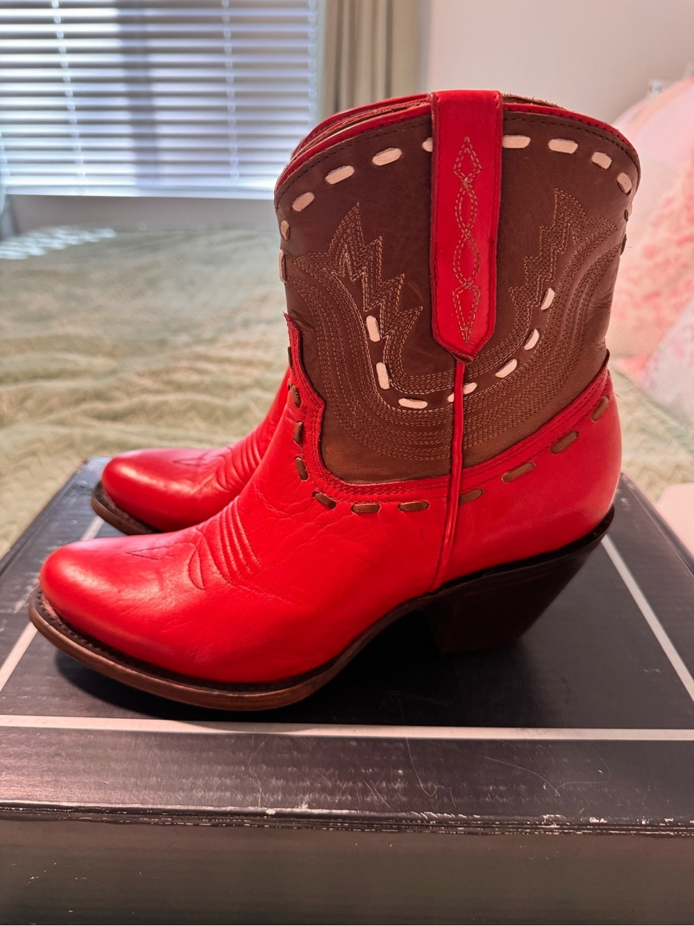 Lucchese Red and Brown Western Ankle Boots